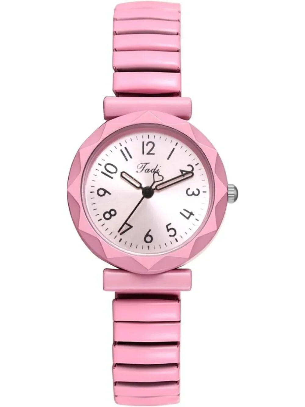 Unisex Pink Analog Quartz Stretch Band Elastic Stainless Steel Expansion Watch